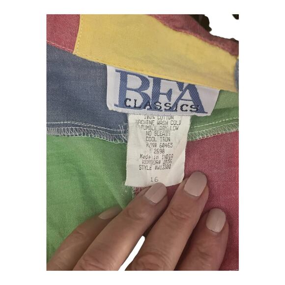 Vintage Women's Button Down Cotton Pastel Patchwork Shirt Shacket Size 16 - Picture 8 of 10